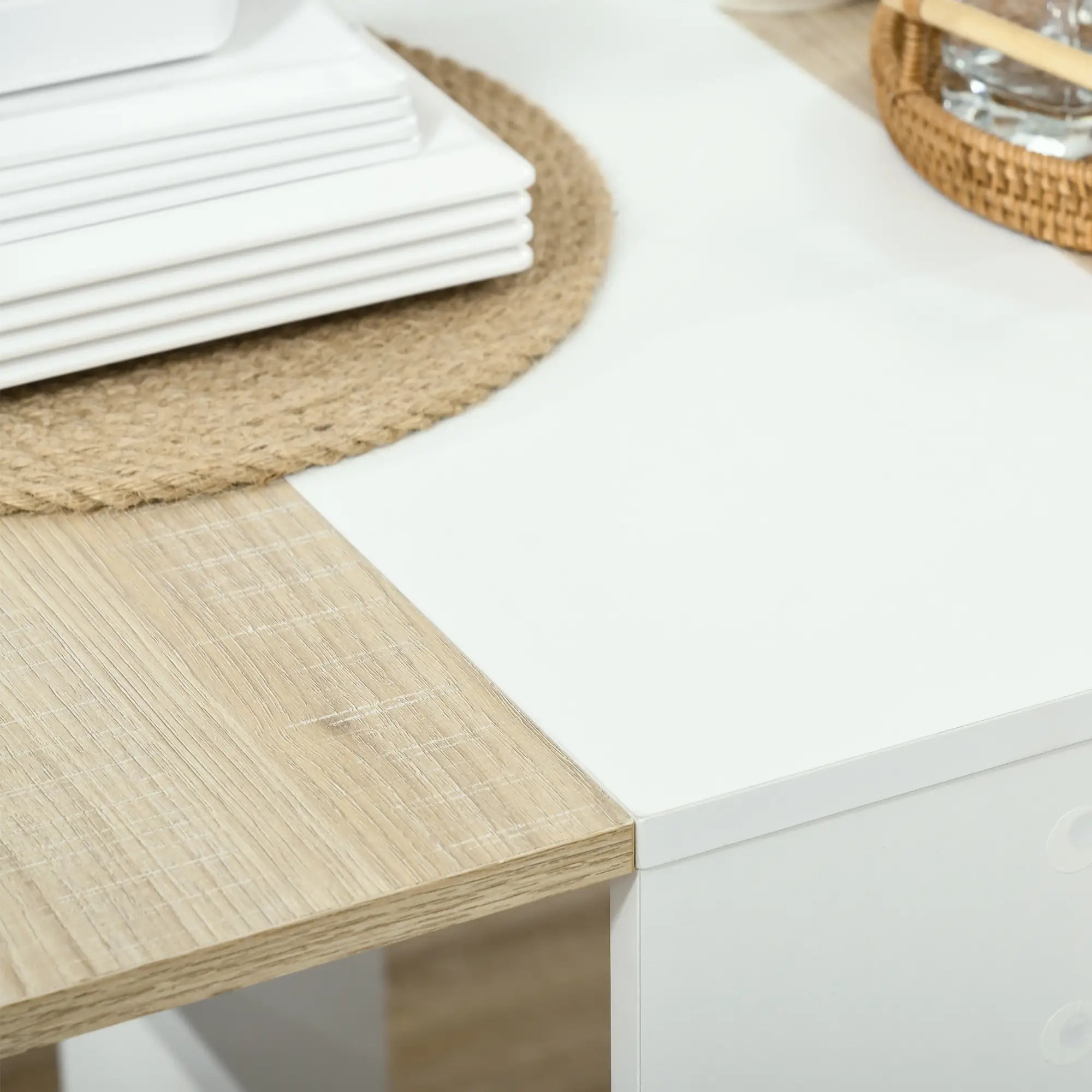 Drop Leaf Dining Table, Folding Wood Table, Multi-Use Side Table, White/Oak, White, Oak Bar Tables & Dining Tables at Gallery Canada