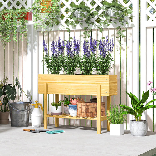 Raised Garden Bed With Legs, Elevated Planter With Storage Shelf, Natural Wood