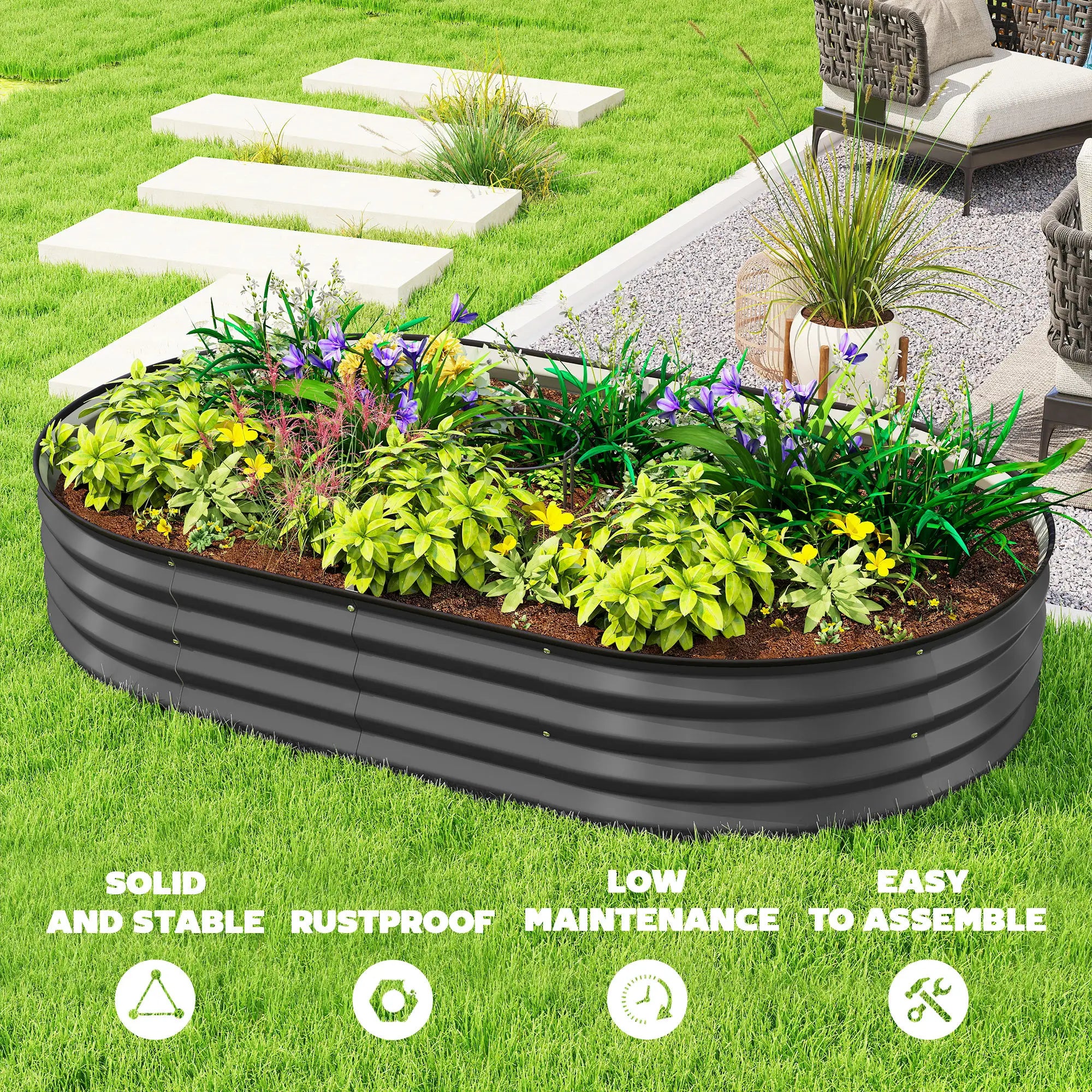 5' x 3' x 1' Outdoor Planter Box, Galvanized Raised Garden Bed, Dark Grey Galvanized Planter Boxes at Gallery Canada