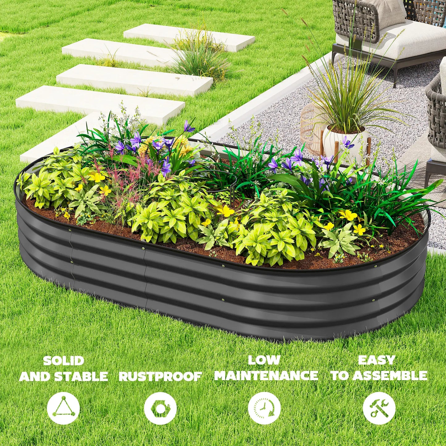 5' x 3' x 1' Outdoor Planter Box, Galvanized Raised Garden Bed, Dark Grey Galvanized Planter Boxes at Gallery Canada