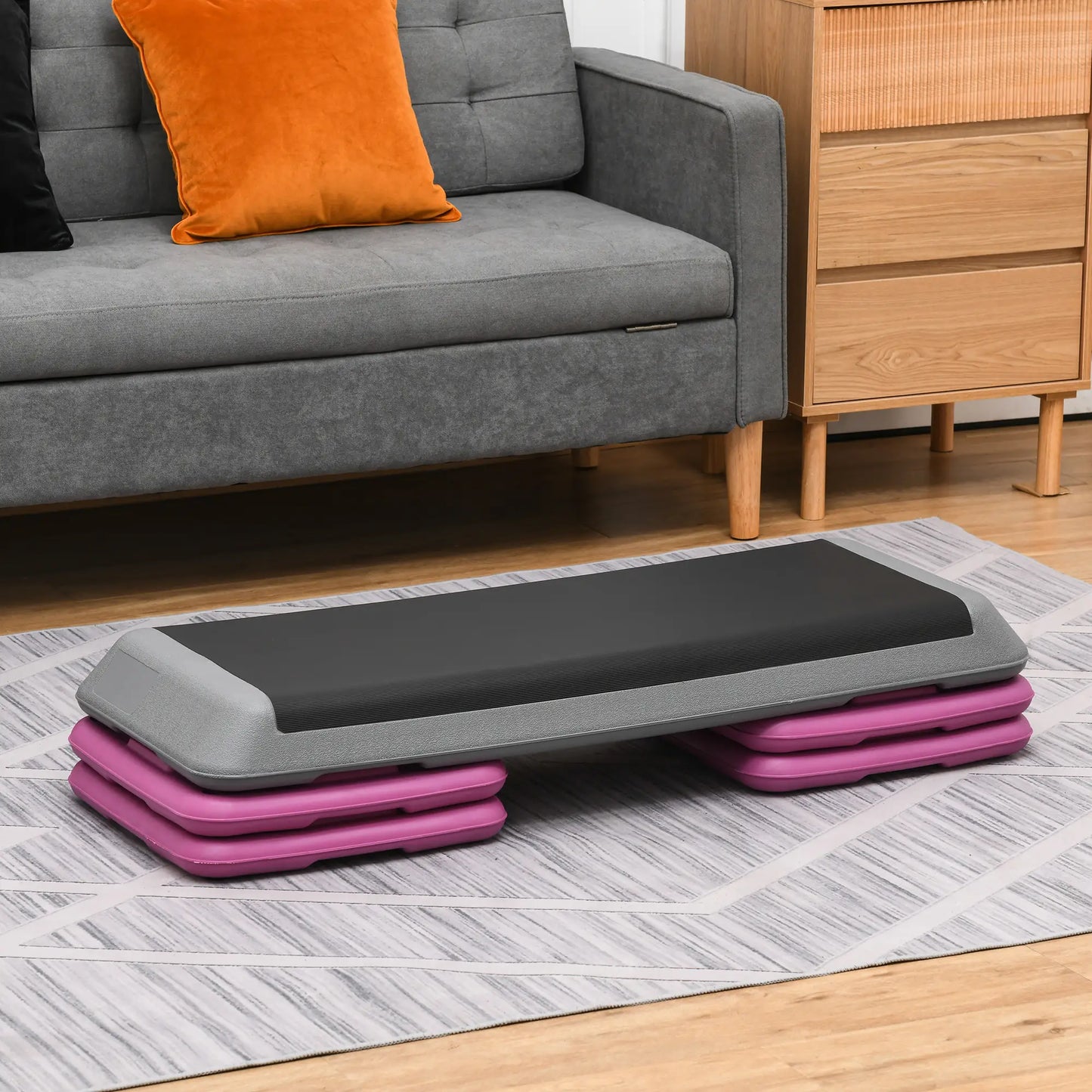 43" Adjustable Aerobic Stepper, 3 Level Risers, Cardio Fitness, Black Purple Aerobic Equipment at Gallery Canada