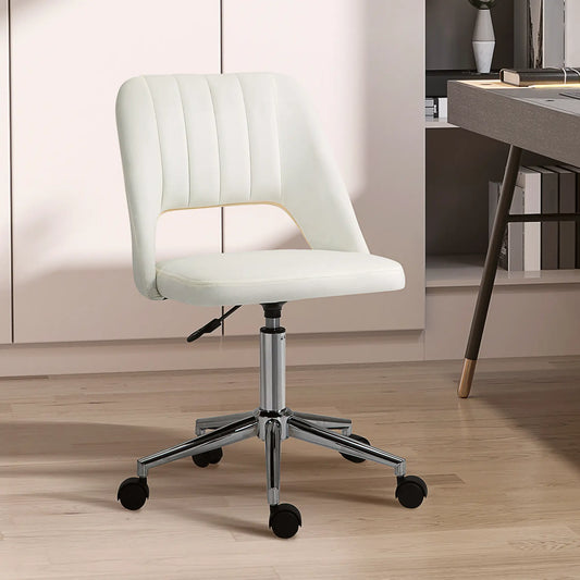 Mid Back Office Chair, Velvet Fabric, Swivel, Cream White Office Chairs Cream at Gallery Canada