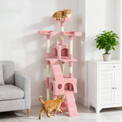 68-Inch Multi-Level Cat Scratching Tree, Kitty Activity Center, Pink Multi-Level Cat Towers at Gallery Canada