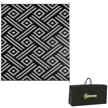 Reversible Outdoor Rug, Waterproof Plastic Straw, 8' x 10', Geometric, Black Grey Outdoor Reversible Rugs at Gallery Canada