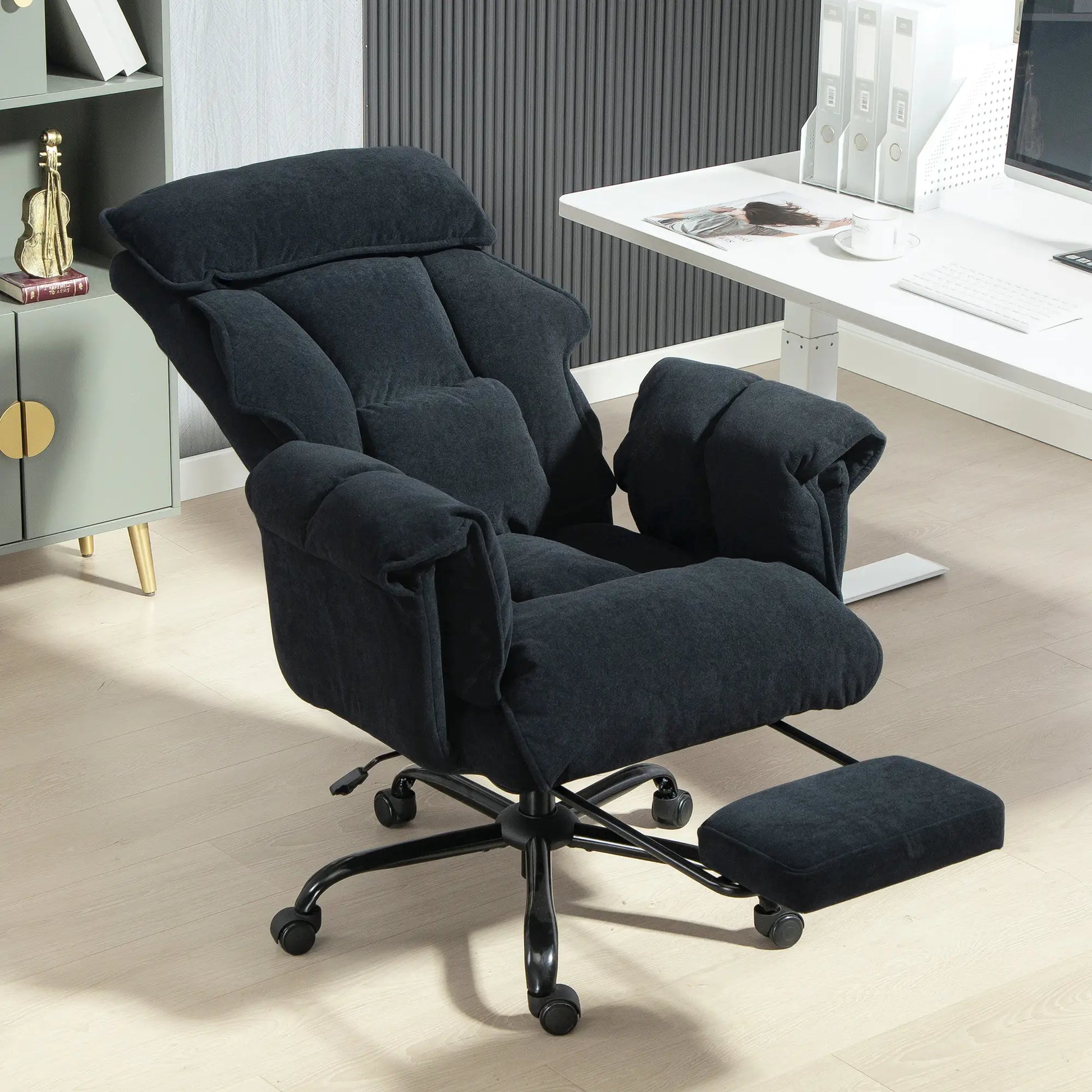 Ergonomic Desk Chair with Footrest, Adjustable Backrest, Lumbar Support, Black Executive & Manager Chairs at Gallery Canada