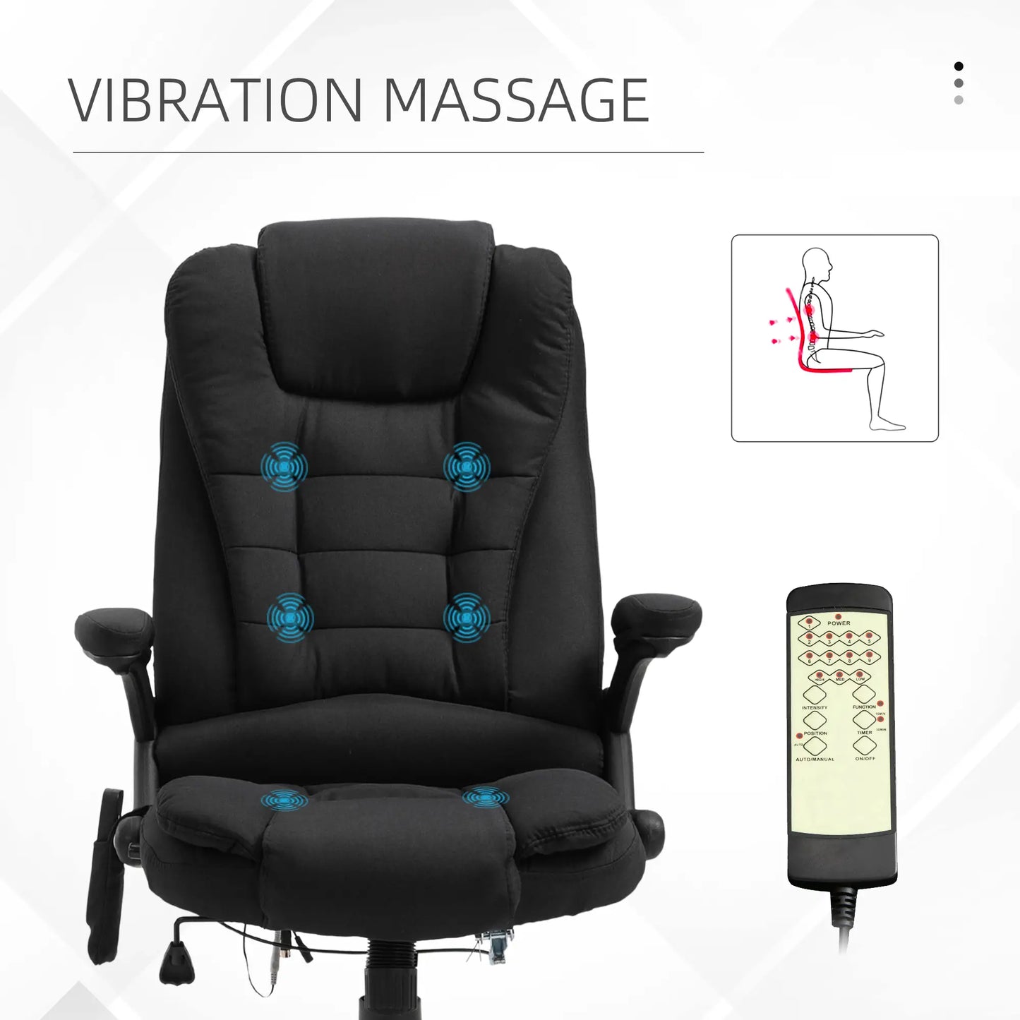 6 Point Vibrating Massage Office Chair High Back Executive Chair with Reclining Back, Swivel Wheels, Black Massage Chairs at Gallery Canada