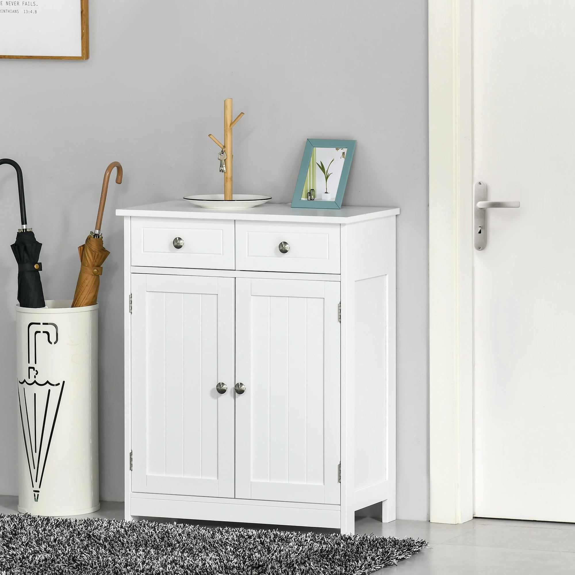 Freestanding Bathroom Cabinet, 2 Door, 2 Drawers, Adjustable Shelf, White Bathroom Cabinets at Gallery Canada
