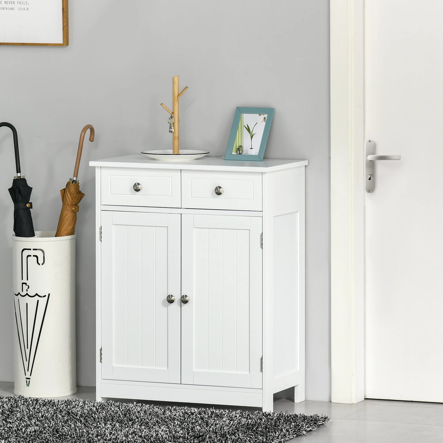 Freestanding Bathroom Cabinet, 2 Door, 2 Drawers, Adjustable Shelf, White Bathroom Cabinets at Gallery Canada
