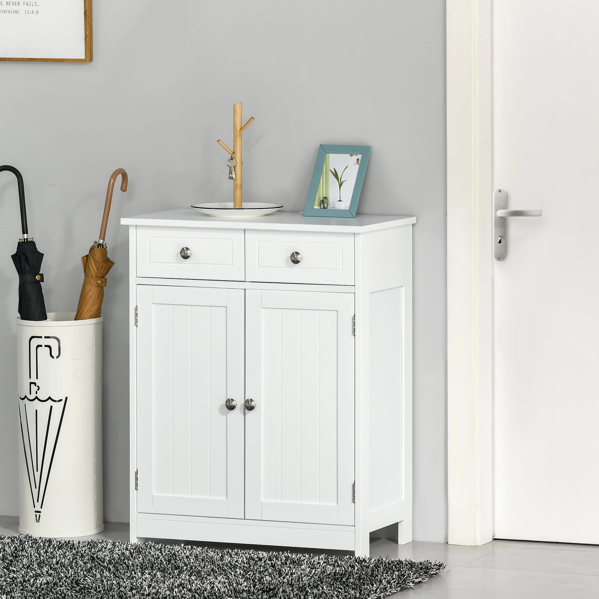 Freestanding Bathroom Cabinet, 2 Door, 2 Drawers, Adjustable Shelf, White Bathroom Cabinets at Gallery Canada