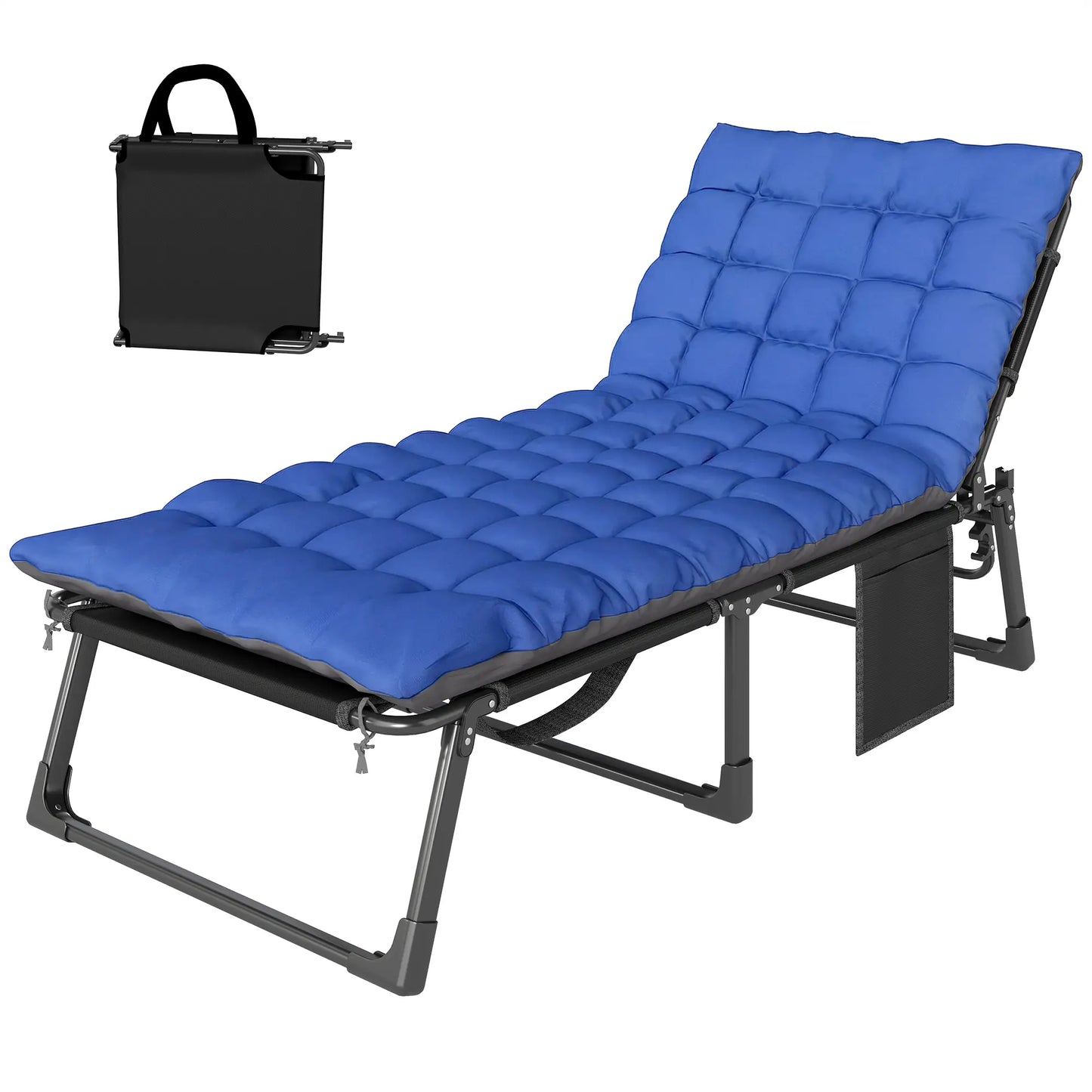 75 cm Wide Folding Chaise Lounge Chair, Outdoor Tanning Chair, Camping Cot, Grey/Blue Lounger Chairs Dark Grey and Blue at Gallery Canada