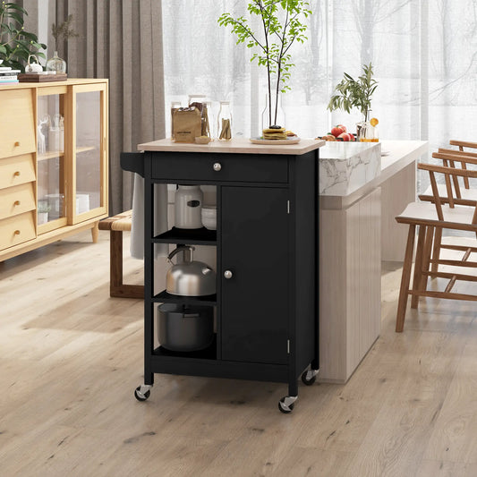 Modern Rolling Kitchen Island Cart, Natural Wood Top, Black Kitchen Islands & Kitchen Carts Natural, Black at Gallery Canada