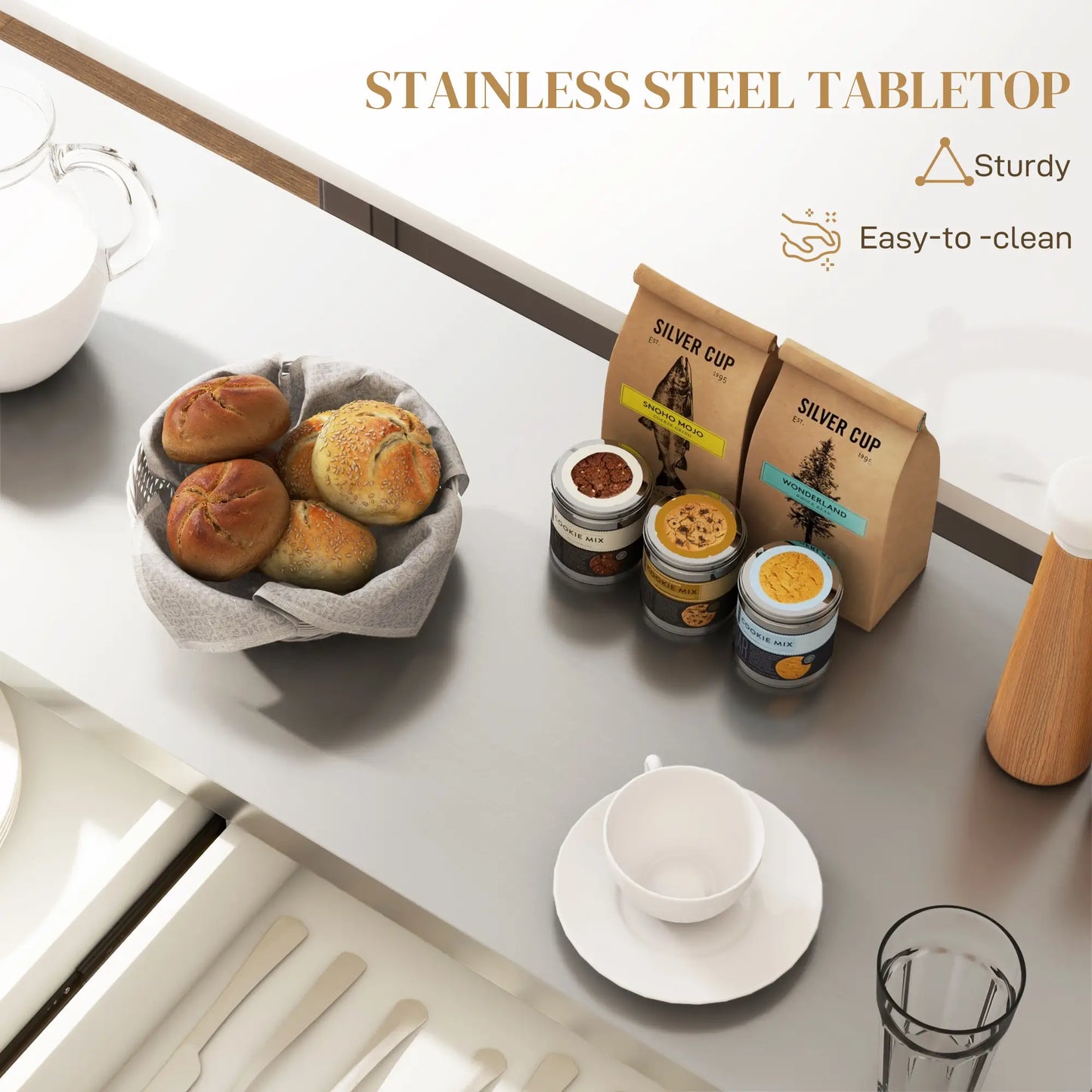 Rolling Kitchen Island with Storage, Stainless Steel Top, Drawers, Cream Kitchen Islands & Kitchen Carts at Gallery Canada