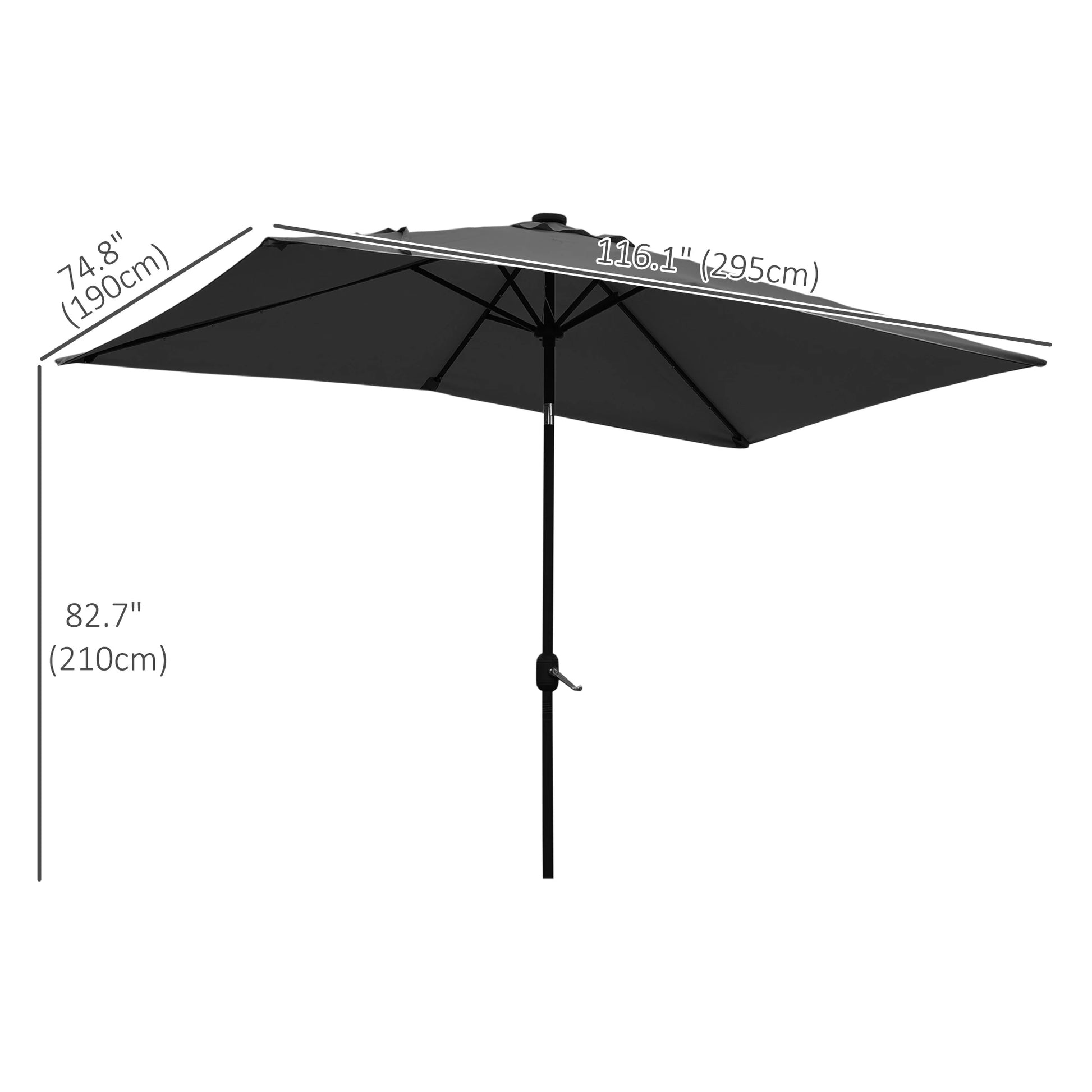 6' x 10' Rectangular Patio Umbrella, 22 LED Solar Lights, Tilt, Crank, Dark Grey Sun Umbrellas at Gallery Canada