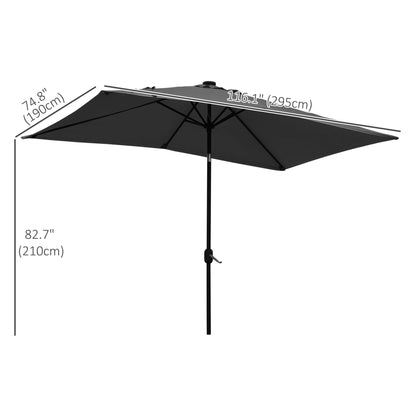 6' x 10' Rectangular Patio Umbrella, 22 LED Solar Lights, Tilt, Crank, Dark Grey Sun Umbrellas at Gallery Canada