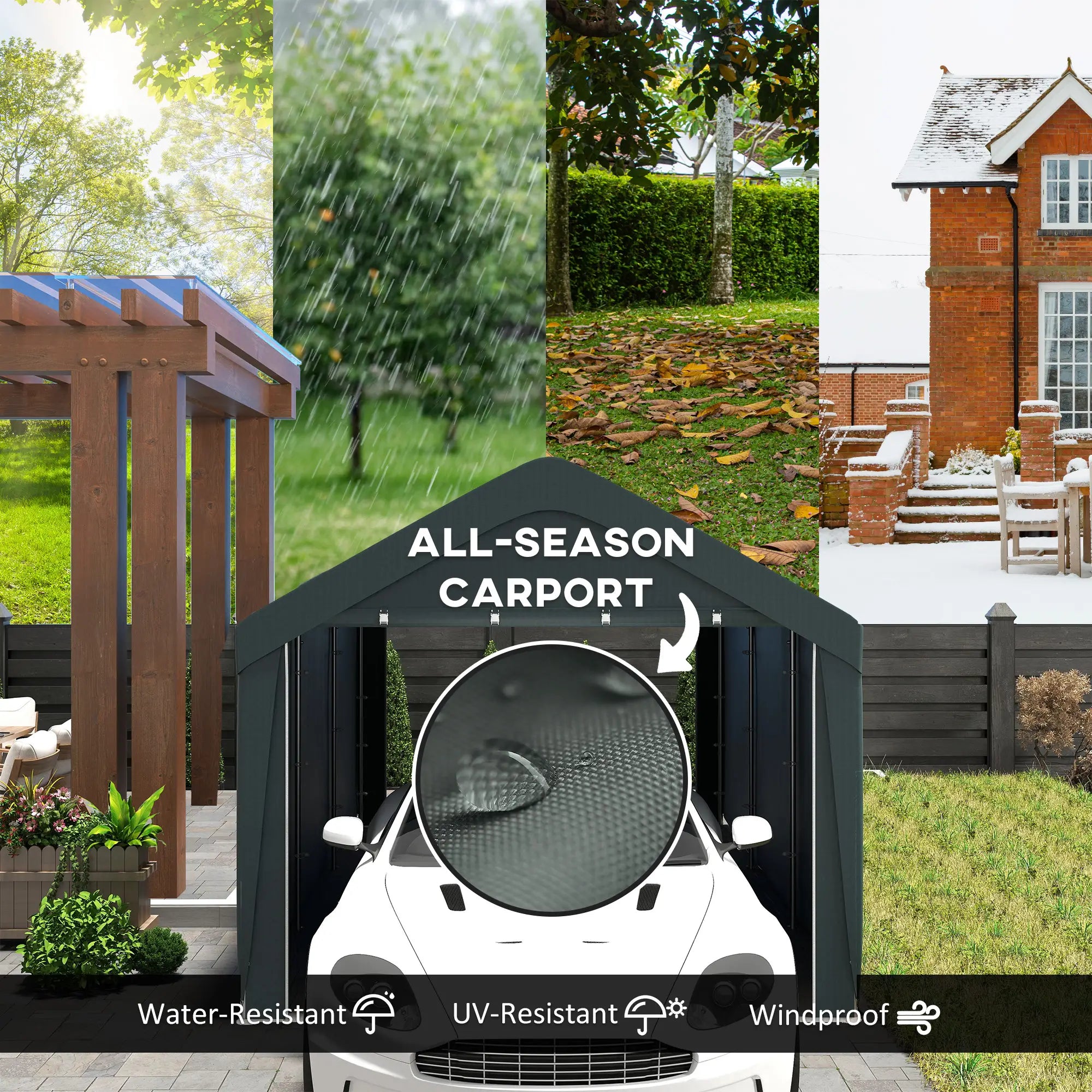 10 x 20 ft Portable Carport, 2 Roll-Up Doors, Removable Sidewalls, Dark Grey Car Shelters at Gallery Canada