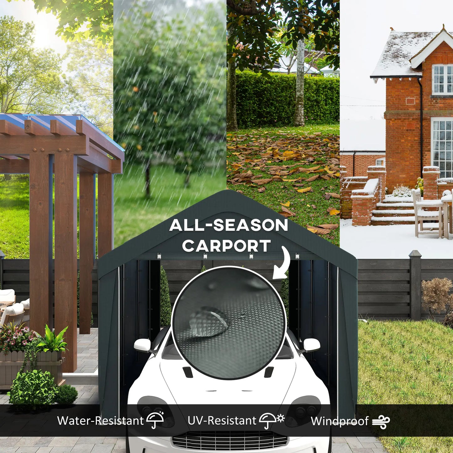 10 x 20 ft Portable Carport, 2 Roll-Up Doors, Removable Sidewalls, Dark Grey Car Shelters at Gallery Canada