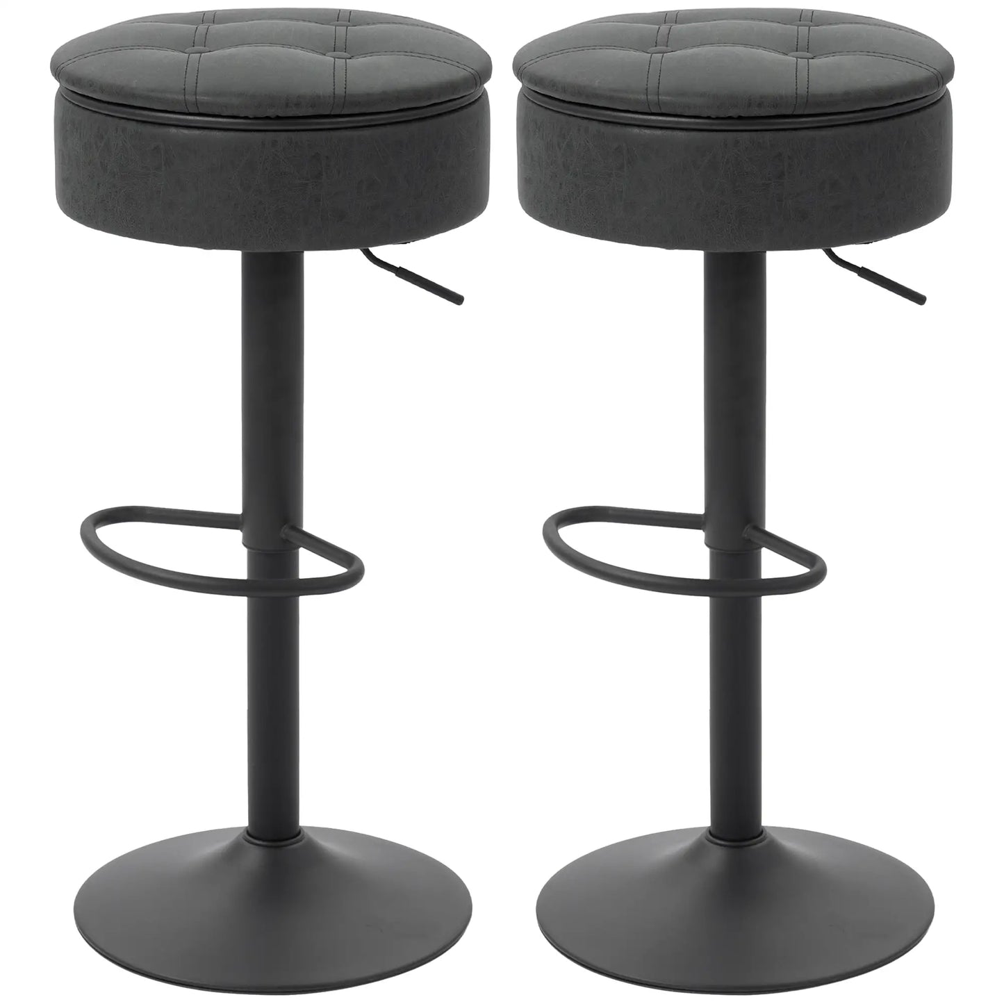 Set of 2 Barstools with Storage, Swivel, PU Leather, Footrest, Steel Base, Black Bar Stools Black at Gallery Canada