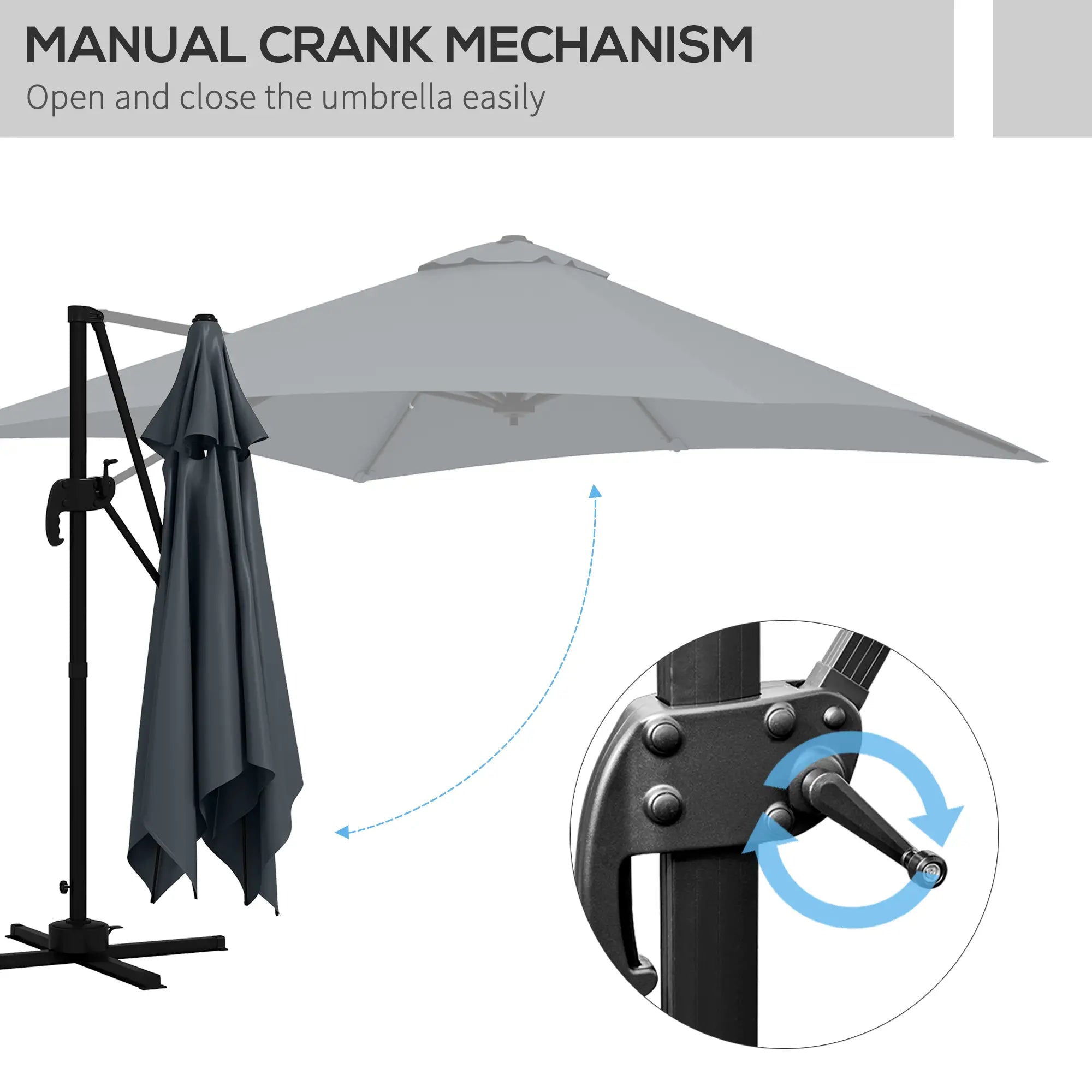 10x10ft Rotatable Square Cantilever Umbrella, 4 Adjustable Angles, Dark Grey Cantilever Umbrellas at Gallery Canada