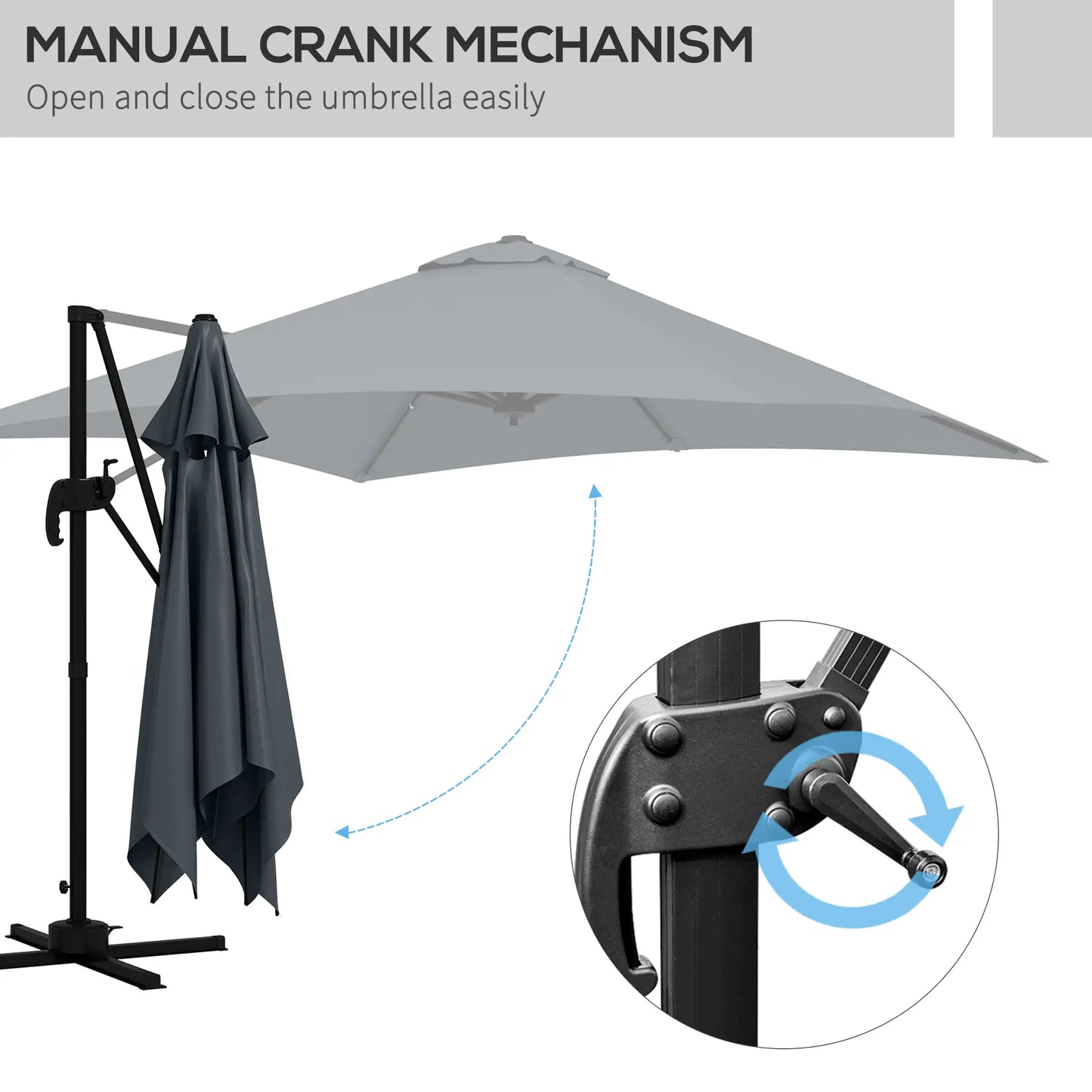 10x10ft Rotatable Square Cantilever Umbrella, 4 Adjustable Angles, Dark Grey Cantilever Umbrellas at Gallery Canada