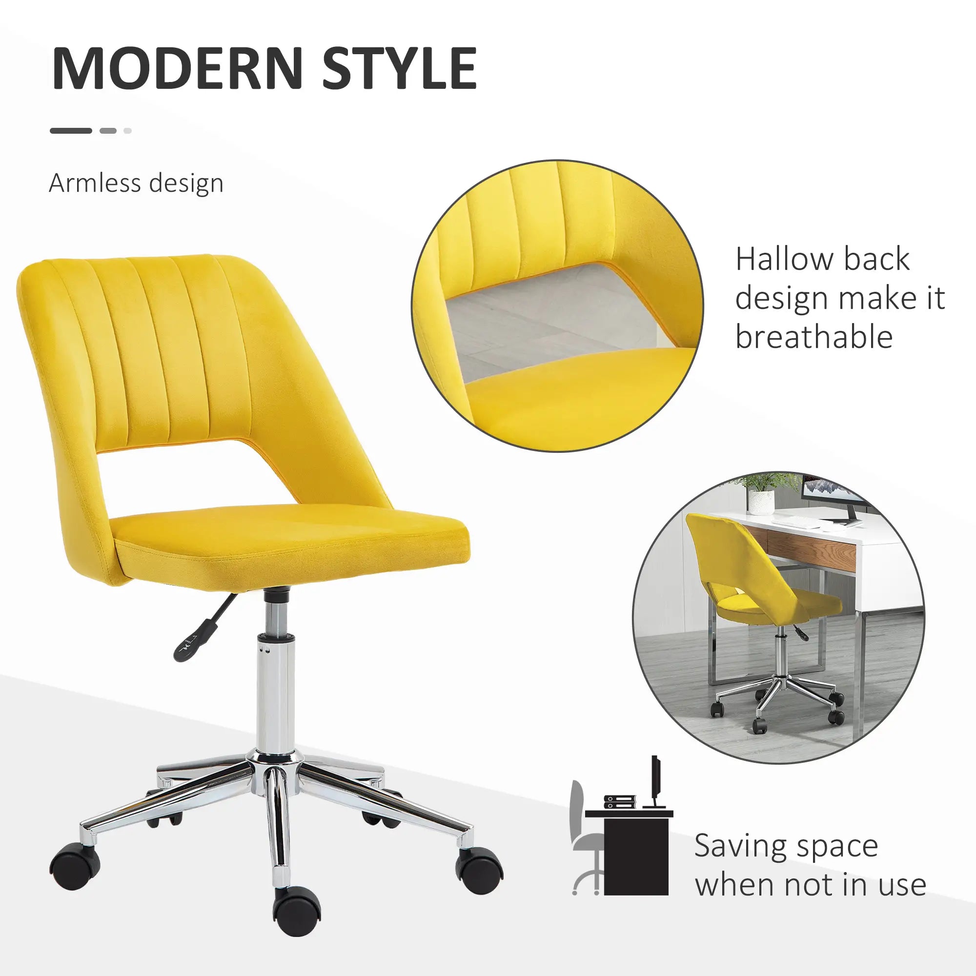 Mid Back Office Chair, Velvet Fabric, Swivel Scallop Shape, Yellow Office Chairs at Gallery Canada