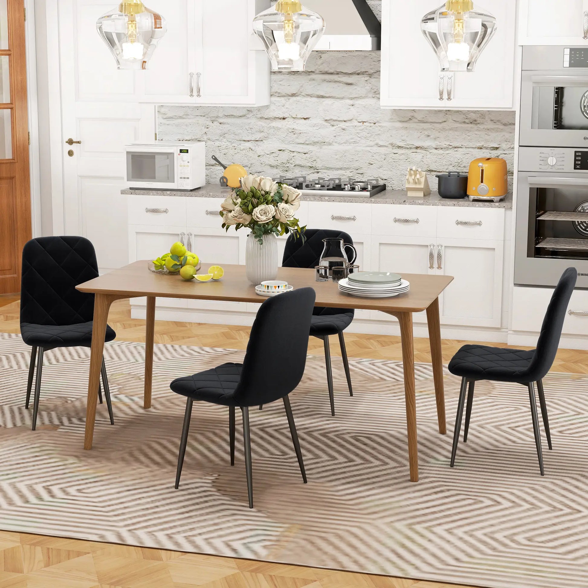 Upholstered Dining Chairs Set of 4, Steel Legs, Modern Kitchen, Black Dining Chairs at Gallery Canada