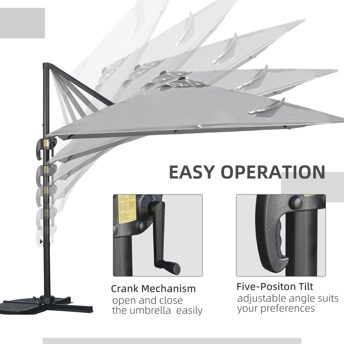 9ft Square Cantilever Patio Umbrella, Cross Base, Crank Handle, Light Grey Offset Cantilever Umbrellas at Gallery Canada