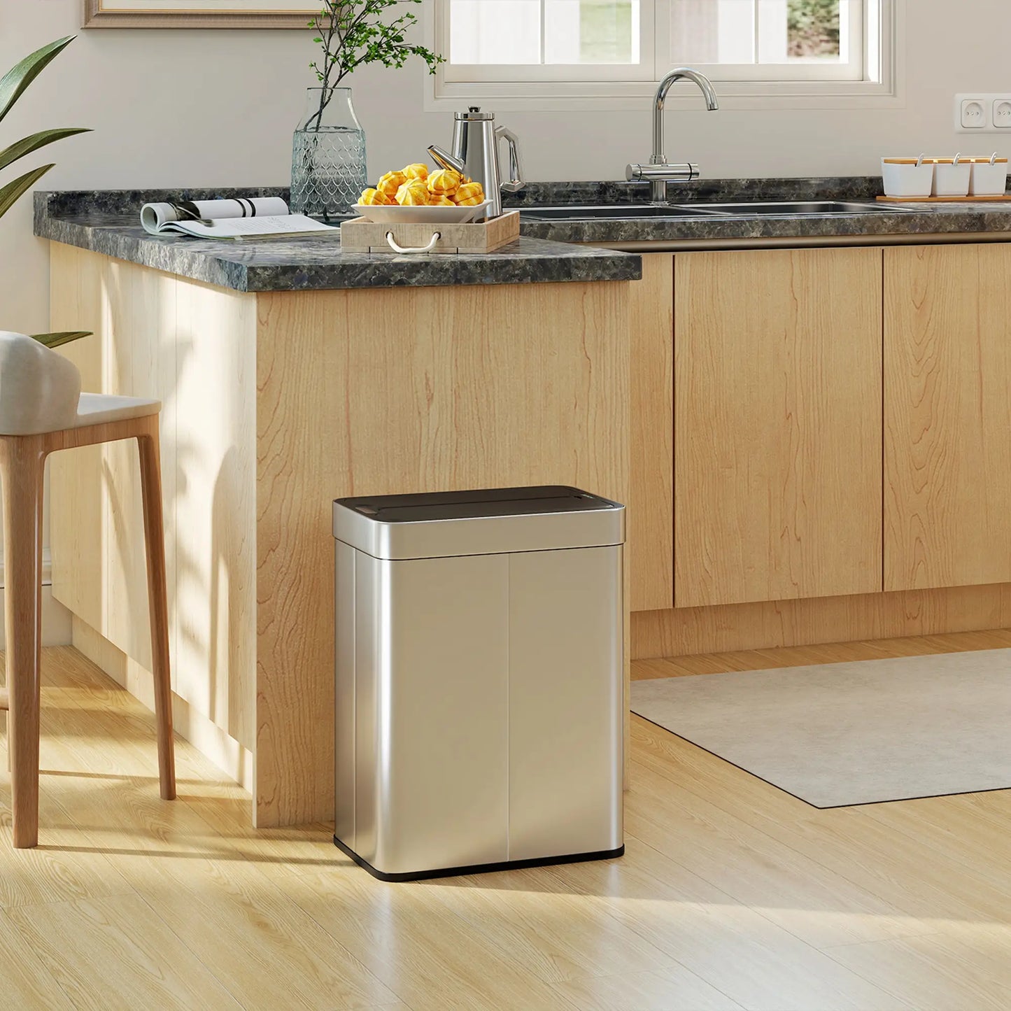 13.2 Gallon Sensor Can, Automatic Garbage Can, Soft Close Butterfly Lid, Fingerprint Proof Stainless Steel, Silver Household Supplies at Gallery Canada