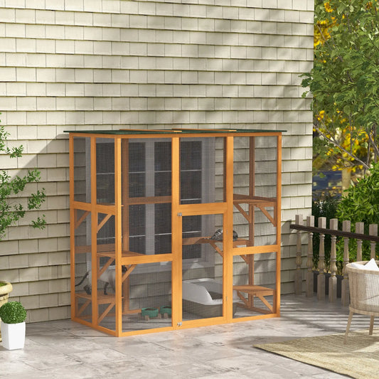 71" x 39" x 71" Cat Cage, Large Outdoor Wooden Cat Patio, Orange Outdoor Cat Enclosures Orange at Gallery Canada