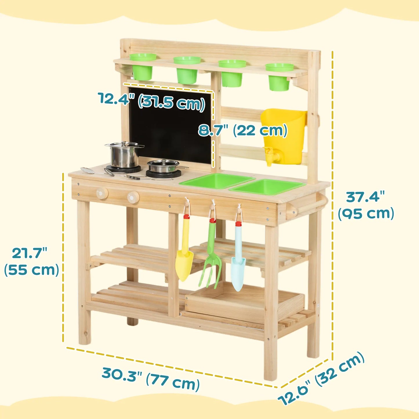 Kids Mud Kitchen, Outdoor Wooden Play Kitchen, Kitchenware, Garden Tools, Natural Play Kitchen at Gallery Canada
