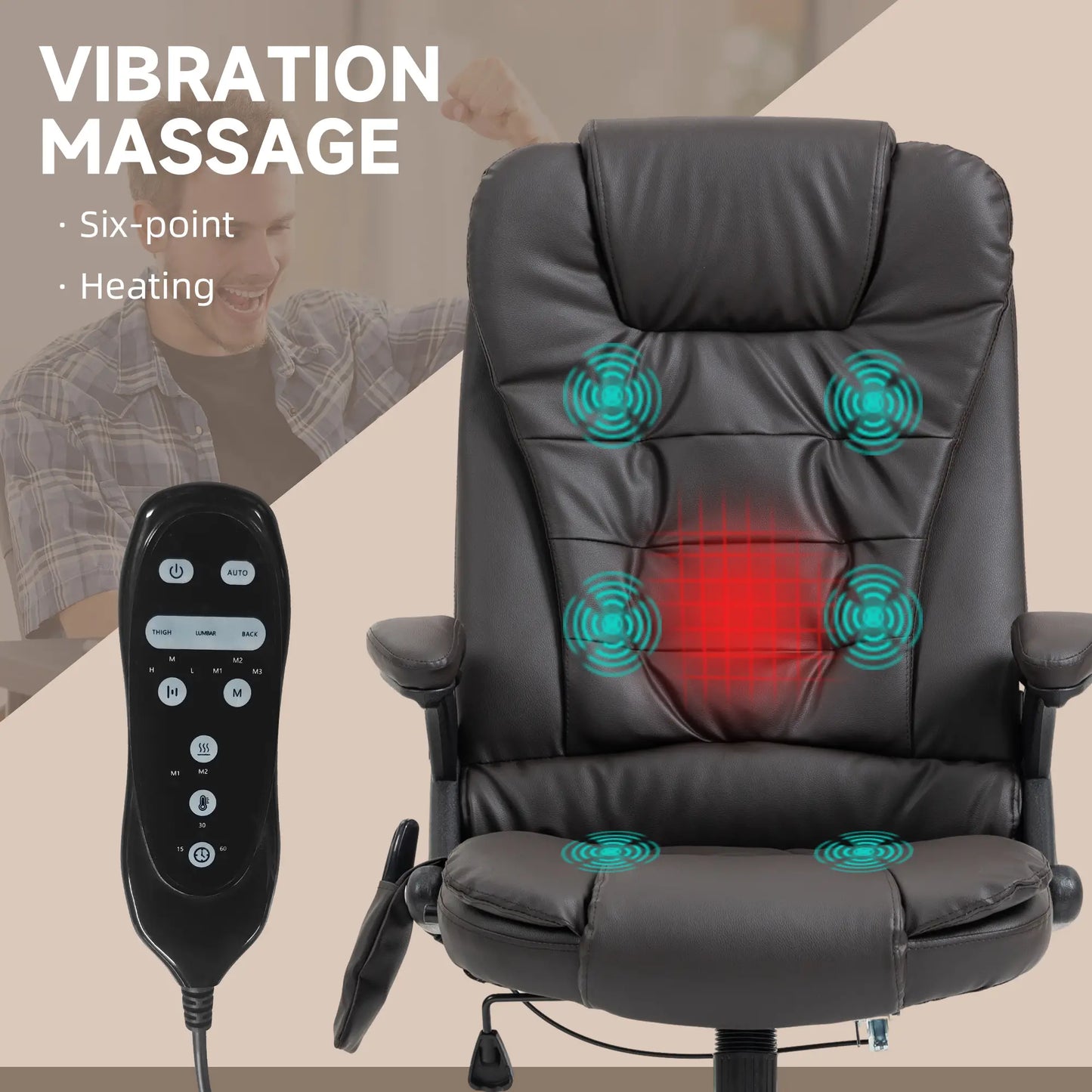 Heated Ergonomic Massage Swivel Office Chair, High Back Faux Leather, Brown Massage Chairs at Gallery Canada