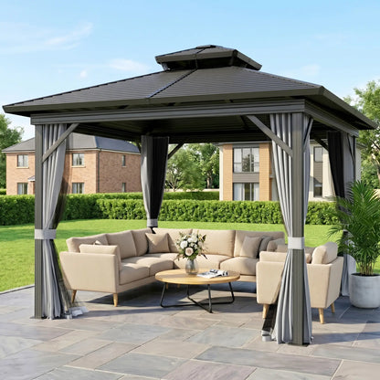 10' x 10' Hardtop Gazebo, Sun Shelter, Mosquito Netting, Light Grey Gazebos at Gallery Canada