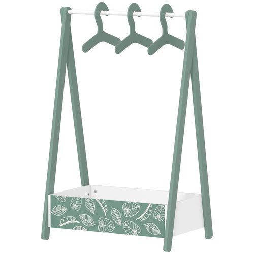 Kids Clothing Rack with Storage Shelf, Hangers, Green