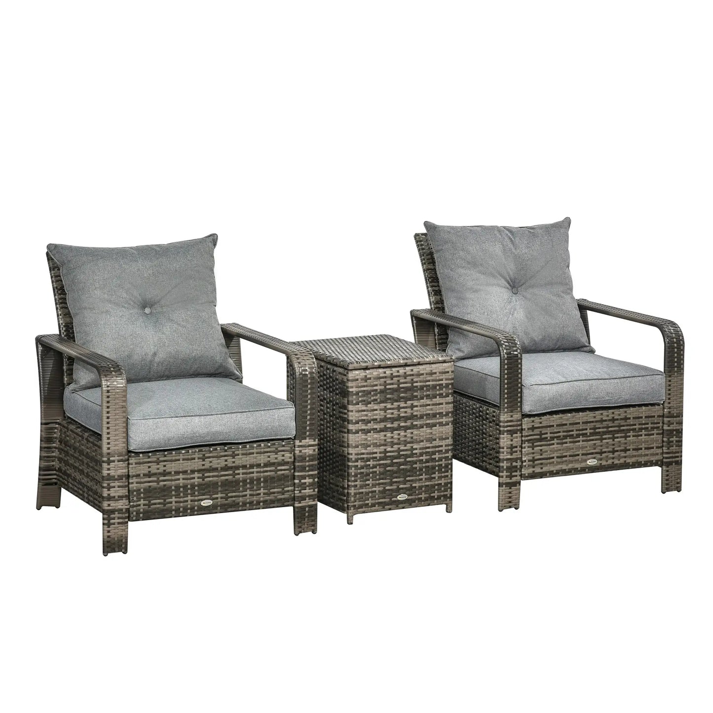 3-Piece Wicker Patio Set, Rattan Bistro with Storage Table, Grey Bistro Sets Mixed Brown at Gallery Canada