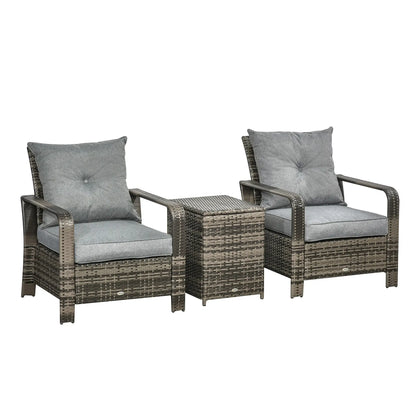 3-Piece Wicker Patio Set, Rattan Bistro with Storage Table, Grey Bistro Sets Mixed Brown at Gallery Canada