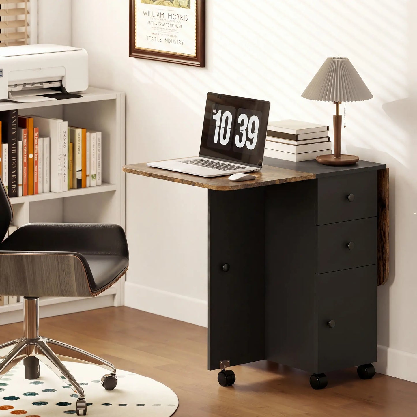 Drop Leaf Dining Table On Wheels With Drawers, Rustic Brown And Black, Brown, Black Dining Tables at Gallery Canada