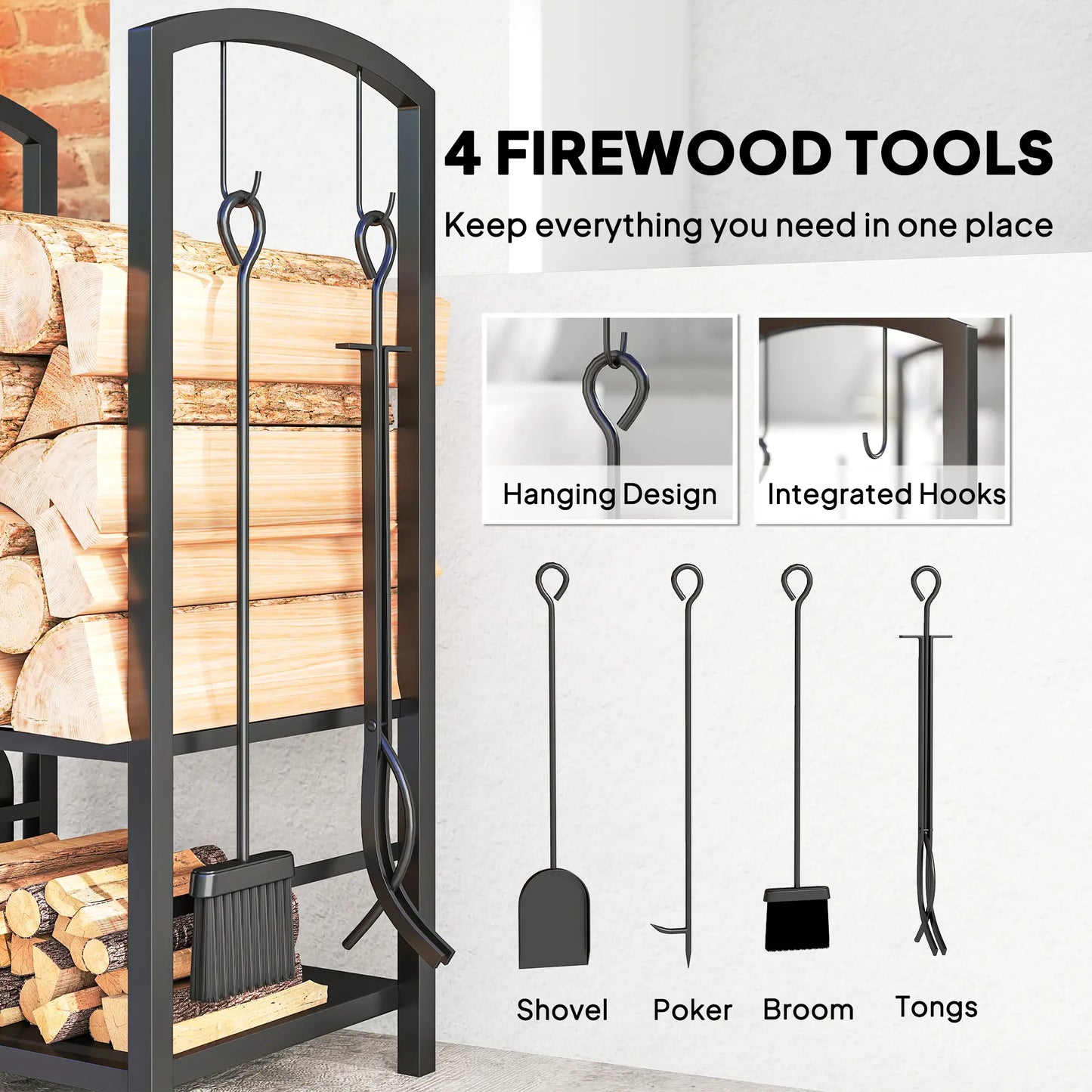 16" 2-Tier Firewood Log Rack, Storage Holder with Tools, Black Firewood Racks at Gallery Canada