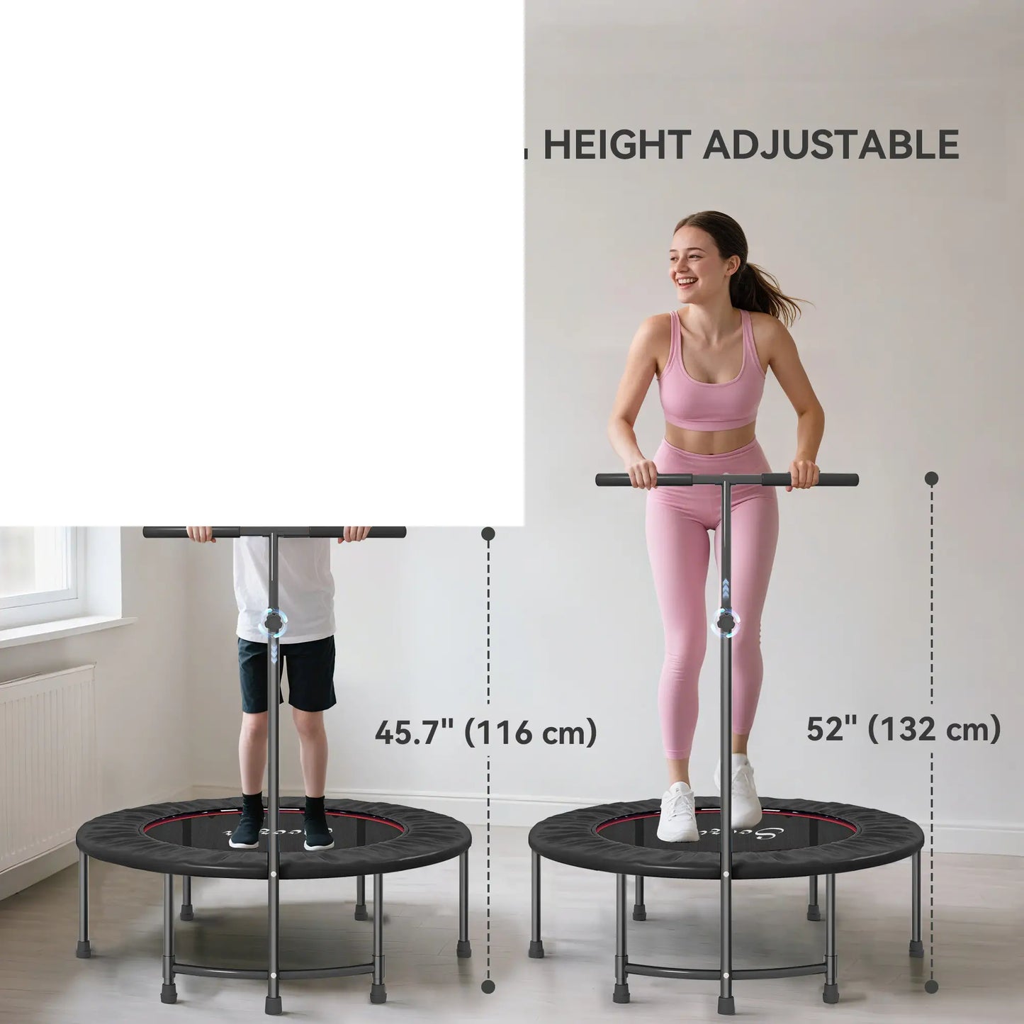 39" Mini Exercise Trampoline, Adjustable T-Bar, Indoor Fitness Rebounder, Black Trampolines at Gallery Canada