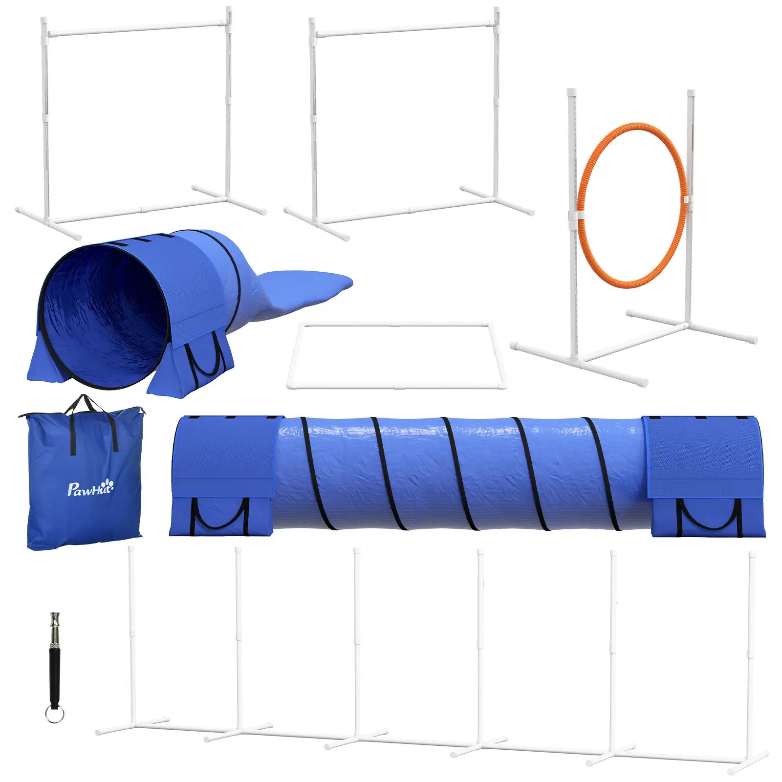 7 Pcs Dog Agility Kit, Tunnels, Weave Poles, Adjustable Hurdles, Blue Dog Agility Training Equipment at Gallery Canada