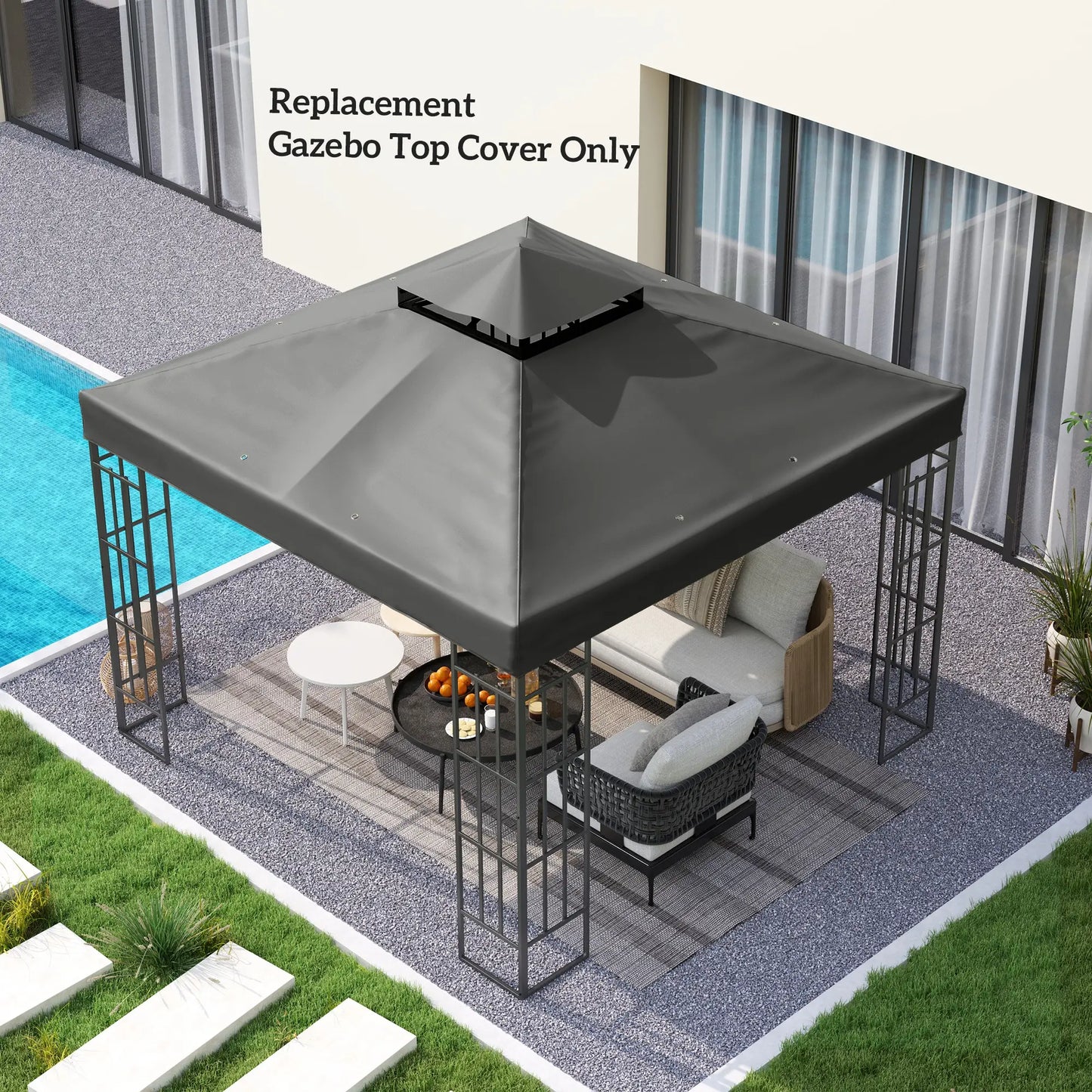 10' x 10' Gazebo Canopy Replacement Cover, UPF30+, Top Cover Only, Dark Grey Gazebo Canopy Replacement at Gallery Canada