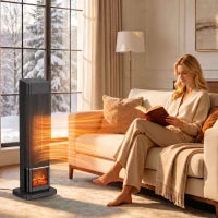 Chauffage électrique céramique 1500W, effet flamme, thermostat, oscillation, minuterie