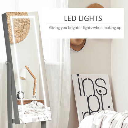 Lockable Jewelry Armoire with LED Light, Standing Mirror, Grey Jewelry Armoire & Jewellery Mirror Cabinets at Gallery Canada