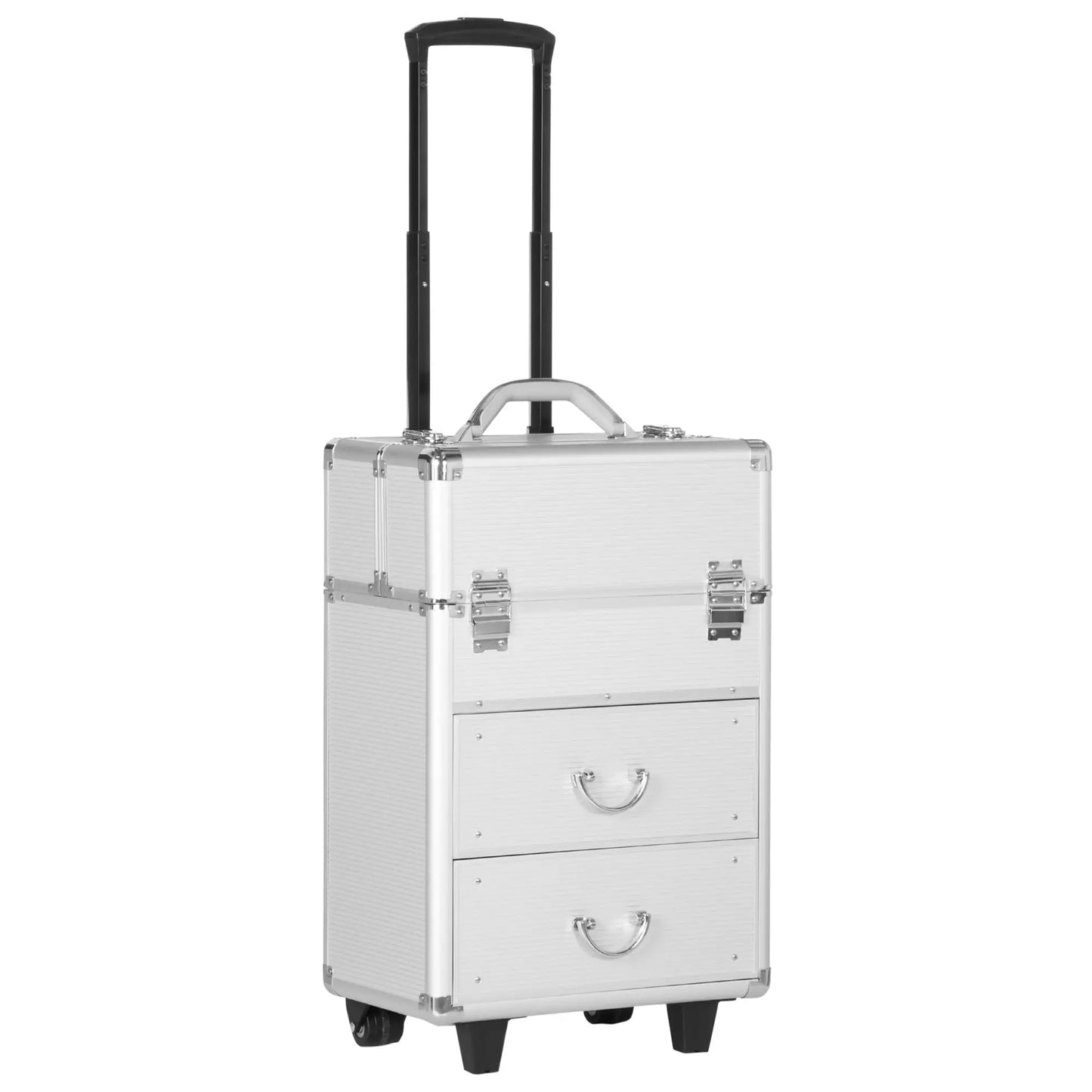 Aluminum Rolling Makeup Train Case, Portable Cosmetic Case, Lockable with Wheels, Silver Makeup Cases at Gallery Canada
