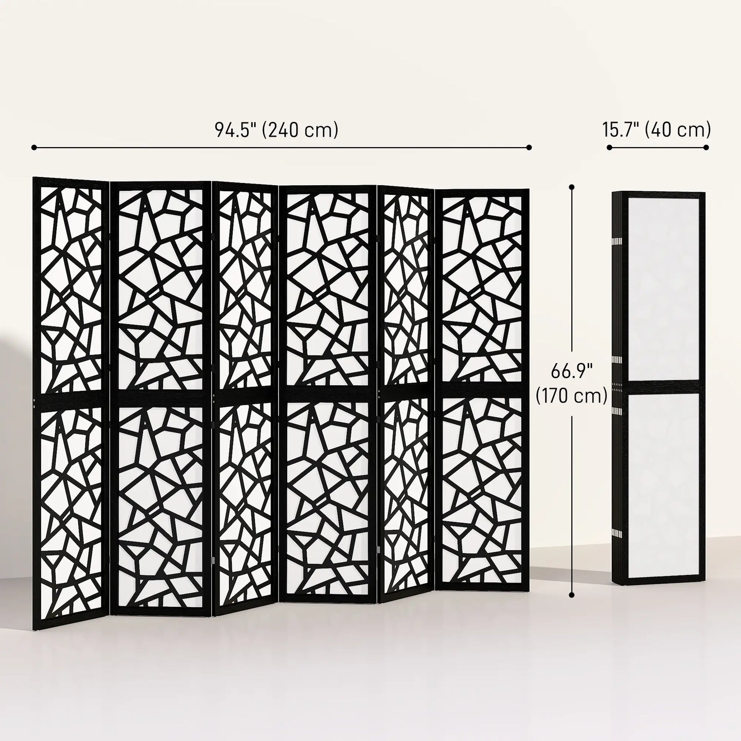 6 Panel Room Divider, 5.6 FT, Geometric Pattern Privacy Screen, Black Room Dividers at Gallery Canada