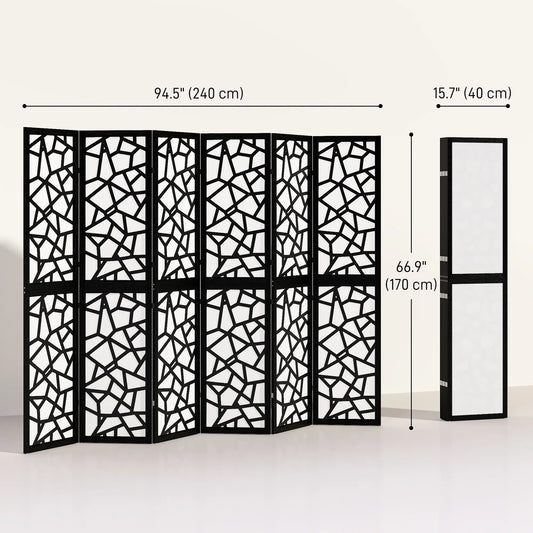 6 Panel Room Divider, 5.6 FT, Geometric Pattern Privacy Screen, Black Room Dividers at Gallery Canada