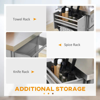 Rolling Kitchen Island with Storage and Stainless Steel Top, Kitchen Trolley with Drawers, Cabinets, Towel Rack Kitchen Islands & Kitchen Carts at Gallery Canada