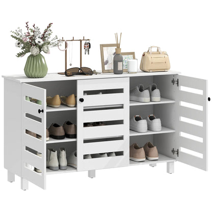 3-Door Shoe Cabinet, 3-Tier Adjustable Shelves For 15 Pairs, White