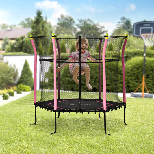 63" Kids Trampoline Mini Indoor/Outdoor Bouncer Jumper with Enclosure Net Elastic Thick Padded Pole Gift for Child Toddler Age 3-10 Years Old Pink - Gallery Canada