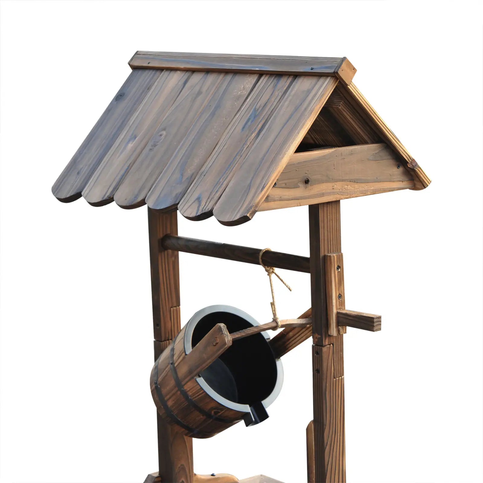 Wooden Well Wishing Fountain, Outdoor Electric Pump Water Bucket, Patio Garden, Carbonized Water Fountains at Gallery Canada