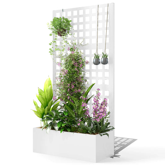 Galvanized Raised Garden Bed Planter Box With Trellis, 35" x 16" x 70", White Galvanized Planter Boxes White at Gallery Canada