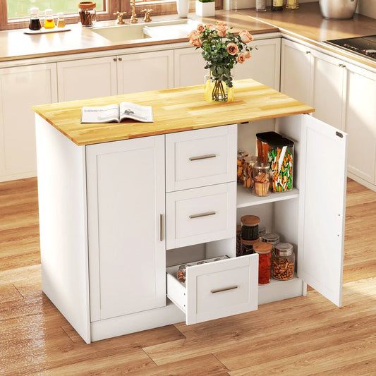 Kitchen Island with Storage, 3 Drawers, 2 Shelves, White Kitchen Islands & Kitchen Carts White, Natural at Gallery Canada